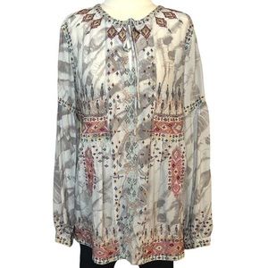 Johnny Was Deliza Embroidered Silk Blouse Size Large